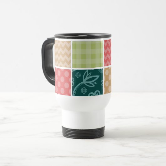 zigzag, Chevron, Gingham, Polka dots, Jouw naam Reisbeker (Voorkant links)