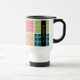 zigzag, Chevron, Gingham, Polka dots, Jouw naam Reisbeker