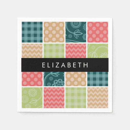 zigzag, Chevron, Gingham, Polka dots, Jouw naam Servet (Voorkant)