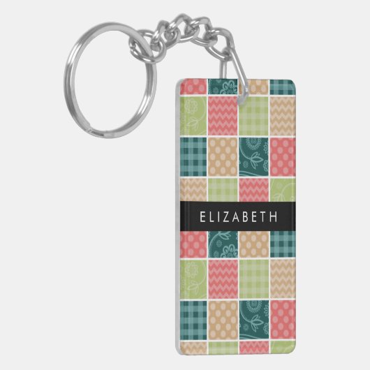 zigzag, Chevron, Gingham, Polka dots, Jouw naam Sleutelhanger (Voorkant Links)