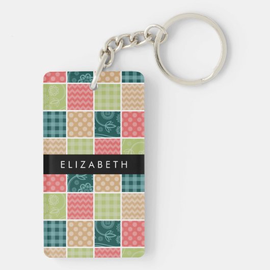 zigzag, Chevron, Gingham, Polka dots, Jouw naam Sleutelhanger (achterkant)