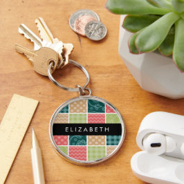 zigzag, Chevron, Gingham, Polka dots, Jouw naam Sleutelhanger