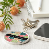 zigzag, Chevron, Gingham, Polka dots, Jouw naam Sleutelhanger (Zijkant)