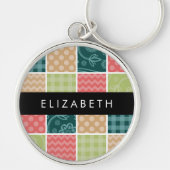 zigzag, Chevron, Gingham, Polka dots, Jouw naam Sleutelhanger (Voorkant)