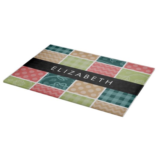 zigzag, Chevron, Gingham, Polka dots, Jouw naam Snijplank (Hoek)