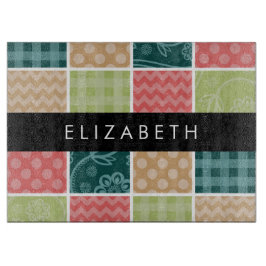 zigzag, Chevron, Gingham, Polka dots, Jouw naam Snijplank
