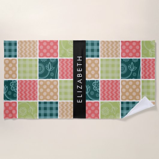 zigzag, Chevron, Gingham, Polka dots, Jouw naam Strandlaken (Voorkant)