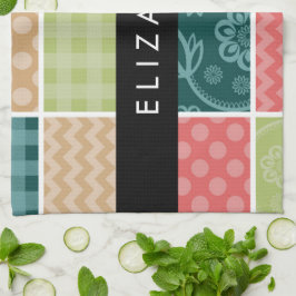 zigzag, Chevron, Gingham, Polka dots, Jouw naam Theedoek