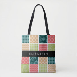 zigzag, Chevron, Gingham, Polka dots, Jouw naam Tote Bag