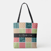 zigzag, Chevron, Gingham, Polka dots, Jouw naam Tote Bag (Achterkant)