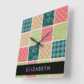 zigzag, Chevron, Gingham, Polka dots, Jouw naam Vierkante Klok (Hoek)