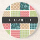 zigzag, Chevron, Gingham, Polka dots, Jouw naam Zandsteen Onderzetter (Voorkant)