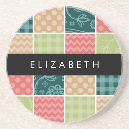 zigzag, Chevron, Gingham, Polka dots, Jouw naam Zandsteen Onderzetter (Voorkant)