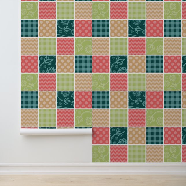 Zigzag, Chevron, Gingham, Polka Dots, Patchwork Behang (Applicatie)