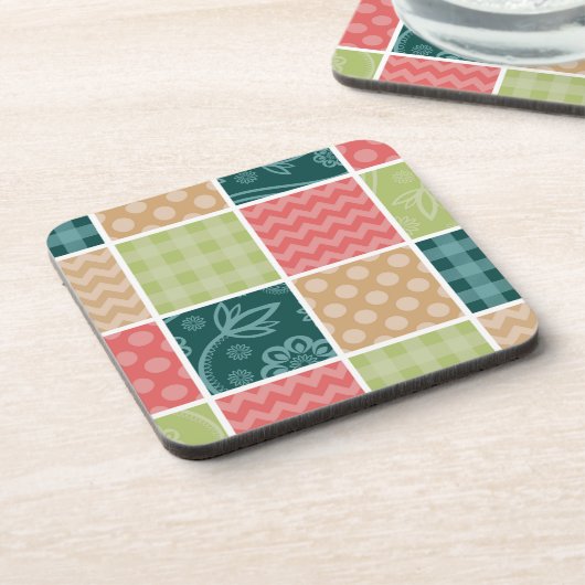 Zigzag, Chevron, Gingham, Polka Dots, Patchwork Bier Onderzetter (Linkerzijde)