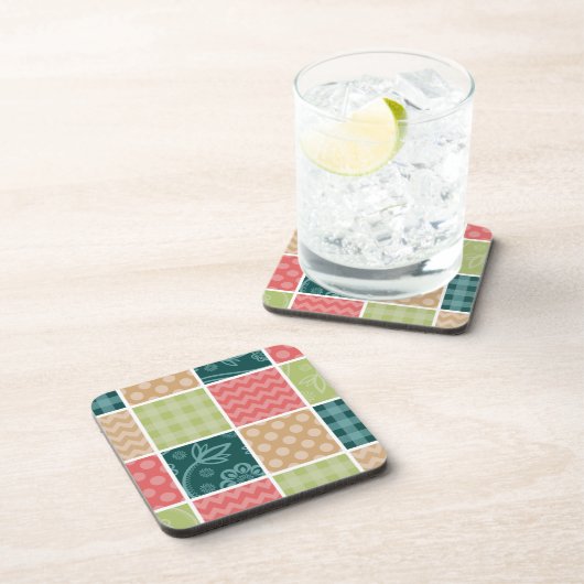 Zigzag, Chevron, Gingham, Polka Dots, Patchwork Bier Onderzetter (Rechterzijde)