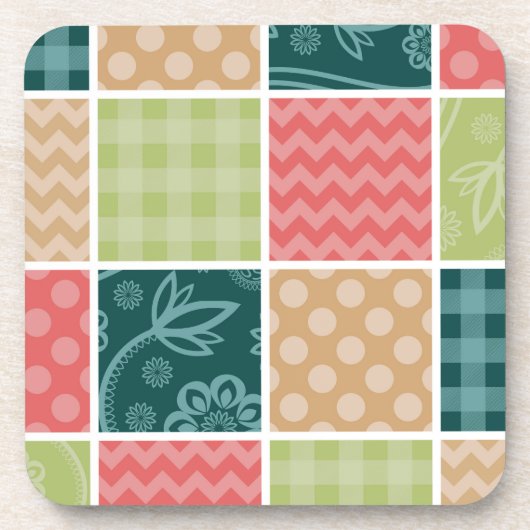 Zigzag, Chevron, Gingham, Polka Dots, Patchwork Bier Onderzetter (Voorkant)