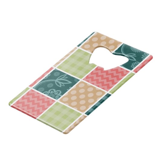 Zigzag, Chevron, Gingham, Polka Dots, Patchwork Creditkaart Flessenopener (Voorkant Gekanteld)