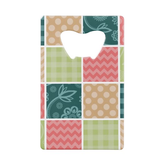 Zigzag, Chevron, Gingham, Polka Dots, Patchwork Creditkaart Flessenopener (Achterkant)