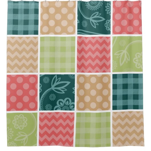 Zigzag, Chevron, Gingham, Polka Dots, Patchwork Douchegordijn (Voorkant)