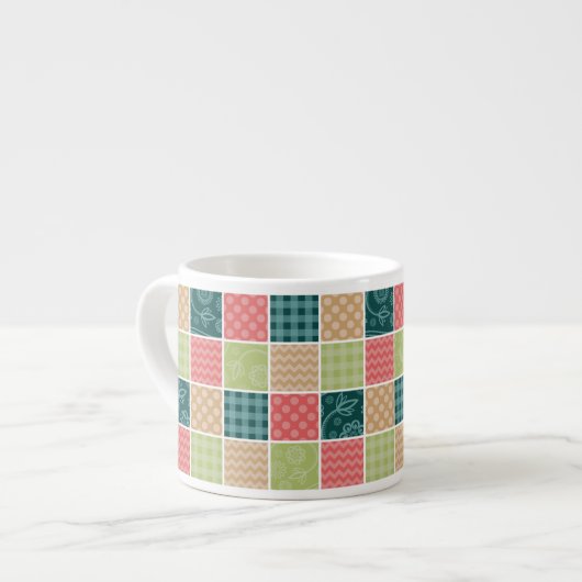 Zigzag, Chevron, Gingham, Polka Dots, Patchwork Espresso Kop (Links)