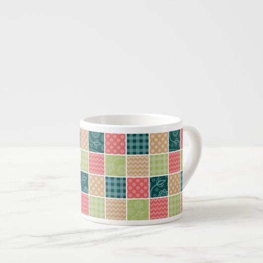 Zigzag, Chevron, Gingham, Polka Dots, Patchwork Espresso Kop (Voorkant rechts)