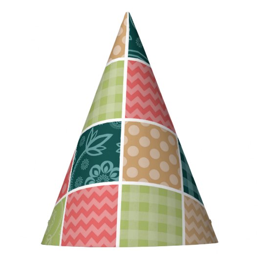 Zigzag, Chevron, Gingham, Polka Dots, Patchwork Feesthoedjes (Voorkant)