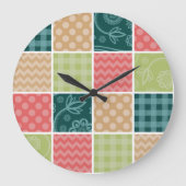 Zigzag, Chevron, Gingham, Polka Dots, Patchwork Grote Klok (Voorkant)