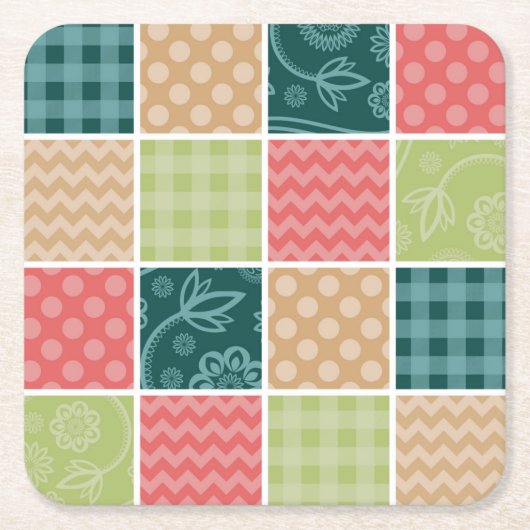 Zigzag, Chevron, Gingham, Polka Dots, Patchwork Kartonnen Onderzetters (Voorkant)