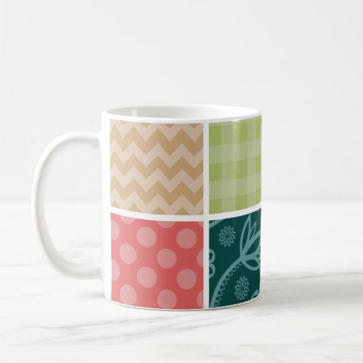 Zigzag, Chevron, Gingham, Polka Dots, Patchwork Koffiemok (Links)