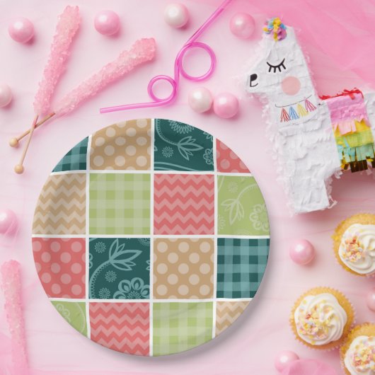 Zigzag, Chevron, Gingham, Polka Dots, Patchwork Papieren Bordje (Feest)