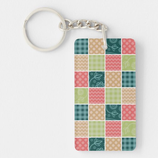 Zigzag, Chevron, Gingham, Polka Dots, Patchwork Sleutelhanger (Voorkant)