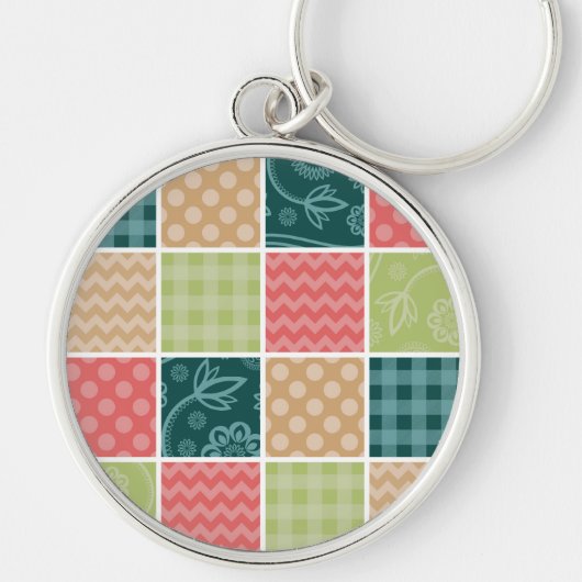 Zigzag, Chevron, Gingham, Polka Dots, Patchwork Sleutelhanger (Voorkant)