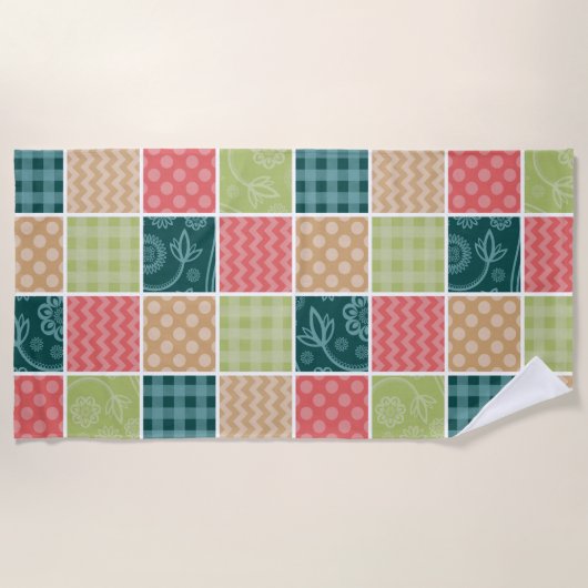 Zigzag, Chevron, Gingham, Polka Dots, Patchwork Strandlaken (Voorkant)