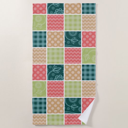 Zigzag, Chevron, Gingham, Polka Dots, Patchwork Strandlaken (Voorkant)