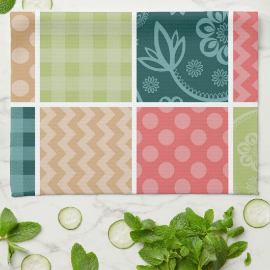 Zigzag, Chevron, Gingham, Polka Dots, Patchwork Theedoek (Gevouwen)