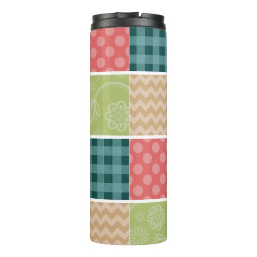 Zigzag, Chevron, Gingham, Polka Dots, Patchwork Thermosbeker (Achterkant)