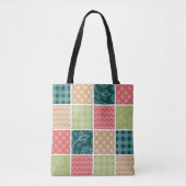 Zigzag, Chevron, Gingham, Polka Dots, Patchwork Tote Bag (Voorkant)