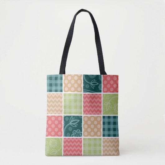 Zigzag, Chevron, Gingham, Polka Dots, Patchwork Tote Bag (Voorkant)