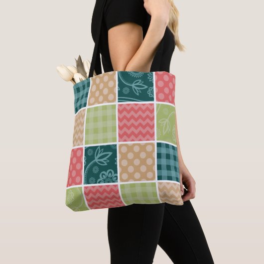 Zigzag, Chevron, Gingham, Polka Dots, Patchwork Tote Bag (Dichtbij)