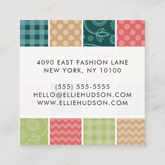 Zigzag, Chevron, Gingham, Polka Dots, Patchwork Vierkante Visitekaartje (Achterkant)