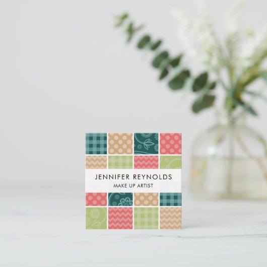 Zigzag, Chevron, Gingham, Polka Dots, Patchwork Vierkante Visitekaartje (Staand voorkant)