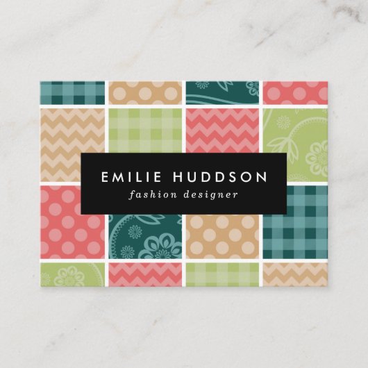 Zigzag, Chevron, Gingham, Polka Dots, Patchwork Visitekaartje (Voorkant)