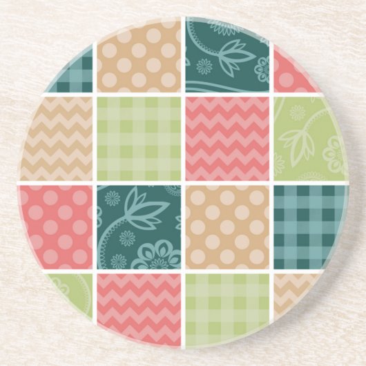 Zigzag, Chevron, Gingham, Polka Dots, Patchwork Zandsteen Onderzetter (Voorkant)