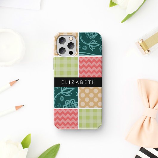 Zigzag, Chevron, Gingham, Stippen, Jouw Naam iPhone 16 Hoesje