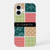 Zigzag, Chevron, Gingham, Stippen, Jouw Naam iPhone 16 Hoesje (Achterkant)