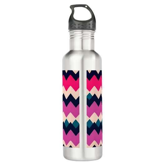 Zigzag Chevron Kleurrijke Patroon Ontwerp Waterfles (Achterkant)