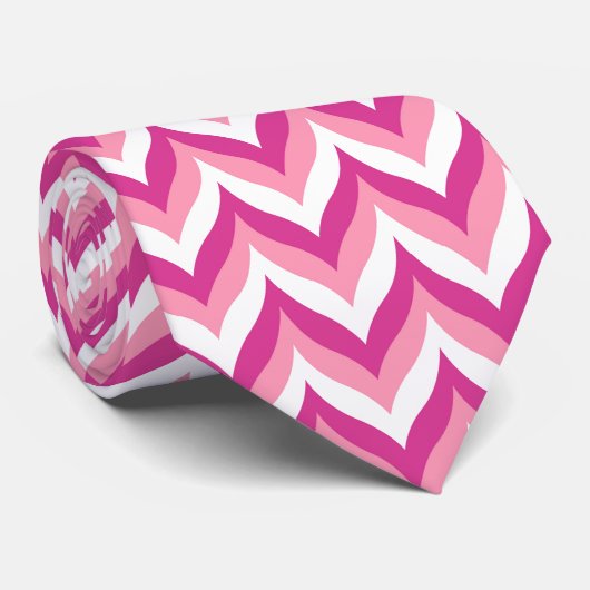 Zigzag Chevron Pattern, roze en witte zigzag Stropdas (Opgerold)