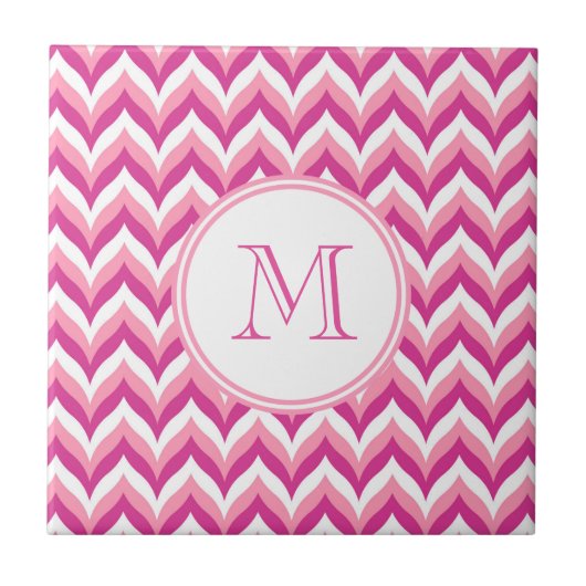 Zigzag Chevron Pattern, roze en witte zigzag Tegeltje (Voorkant)