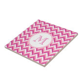 Zigzag Chevron Pattern, roze en witte zigzag Tegeltje (Zijkant)